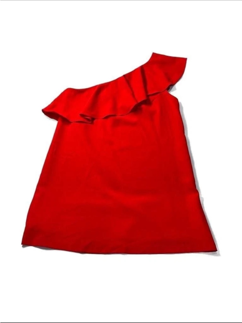Sugar + Lips Red One Shoulder Ruffle Trim Tunic Dress